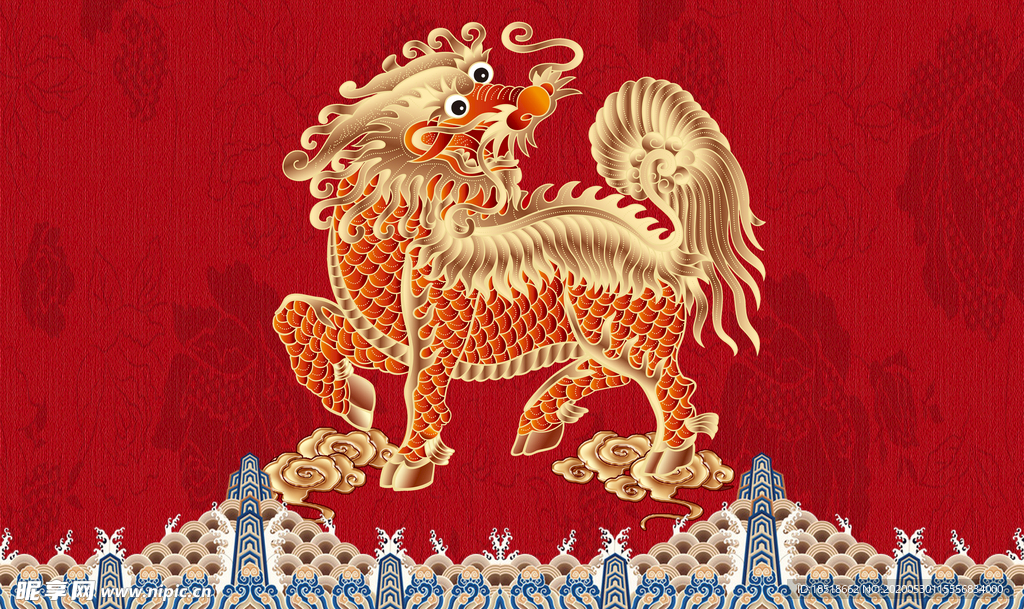 复古祥云红色瓦墙