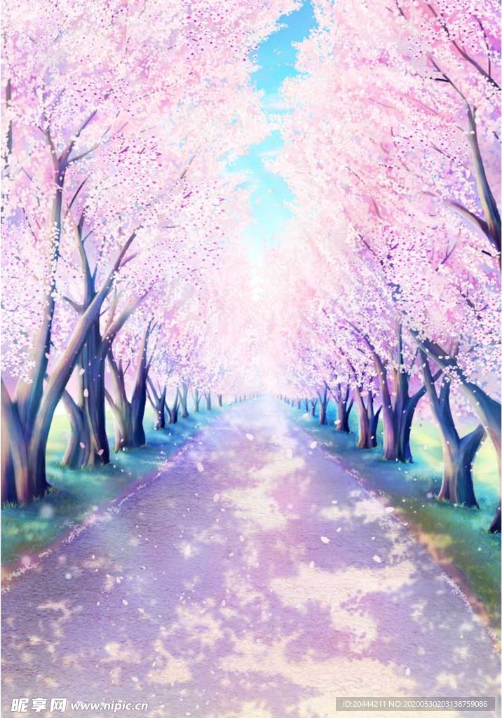 手绘樱花道插画