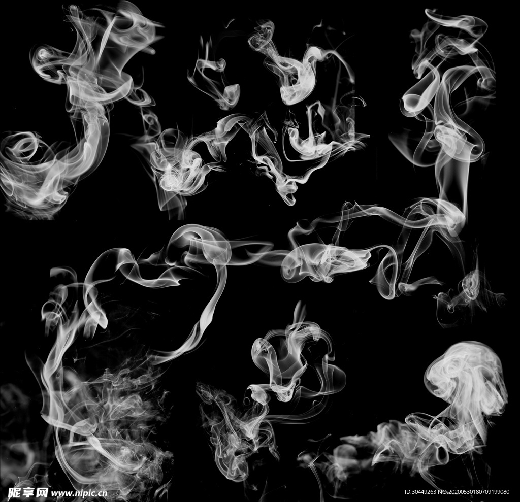 高清白烟手绘烟雾黑色的烟雾素材