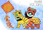 中国舞狮传统文化插画