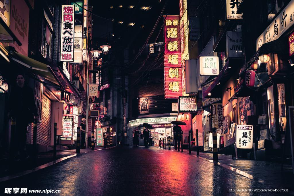 夜晚城市大楼繁华文艺背景素材