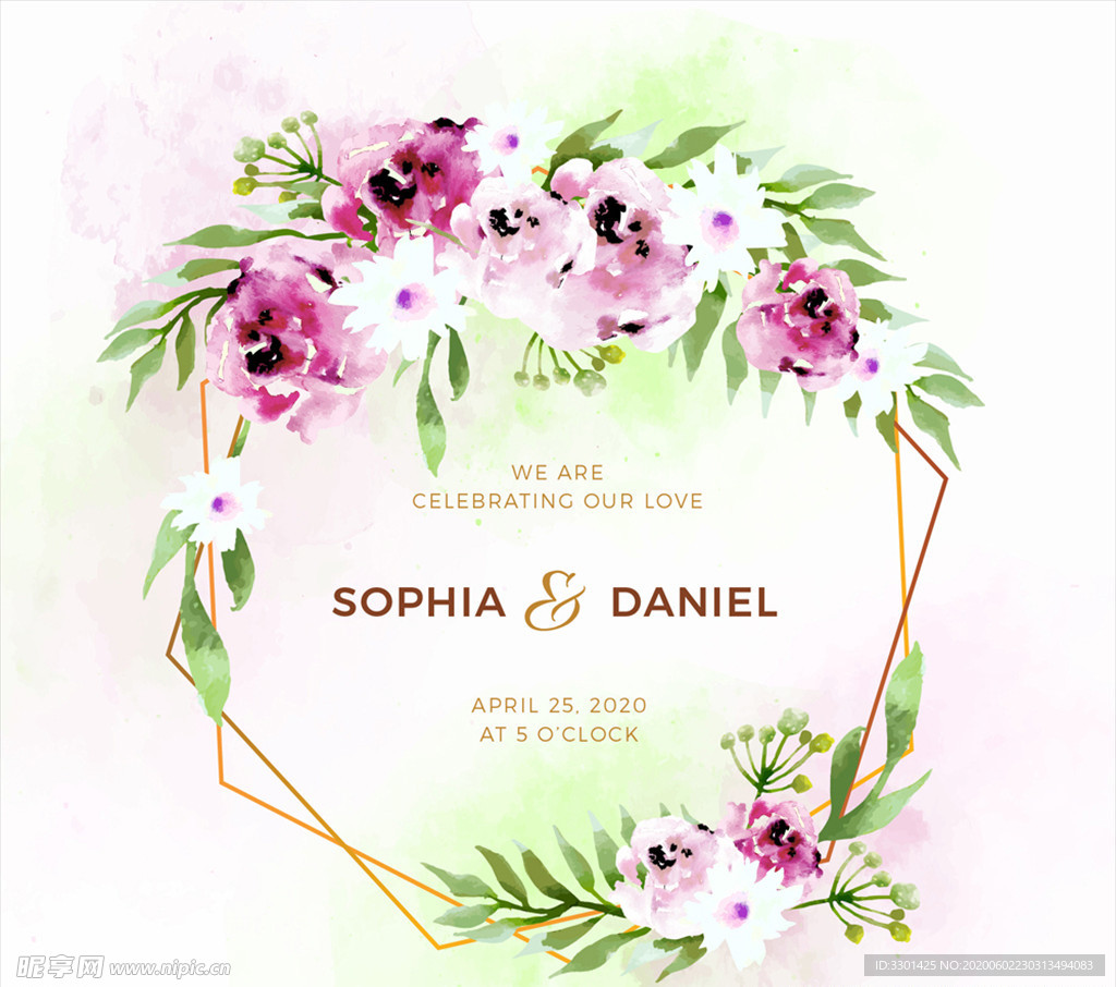 彩绘花卉婚礼海报