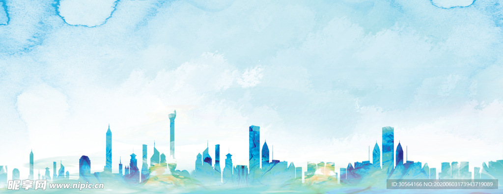 城市蓝色雾气梦幻背景素材