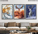 北欧麋鹿复古油画三联画
