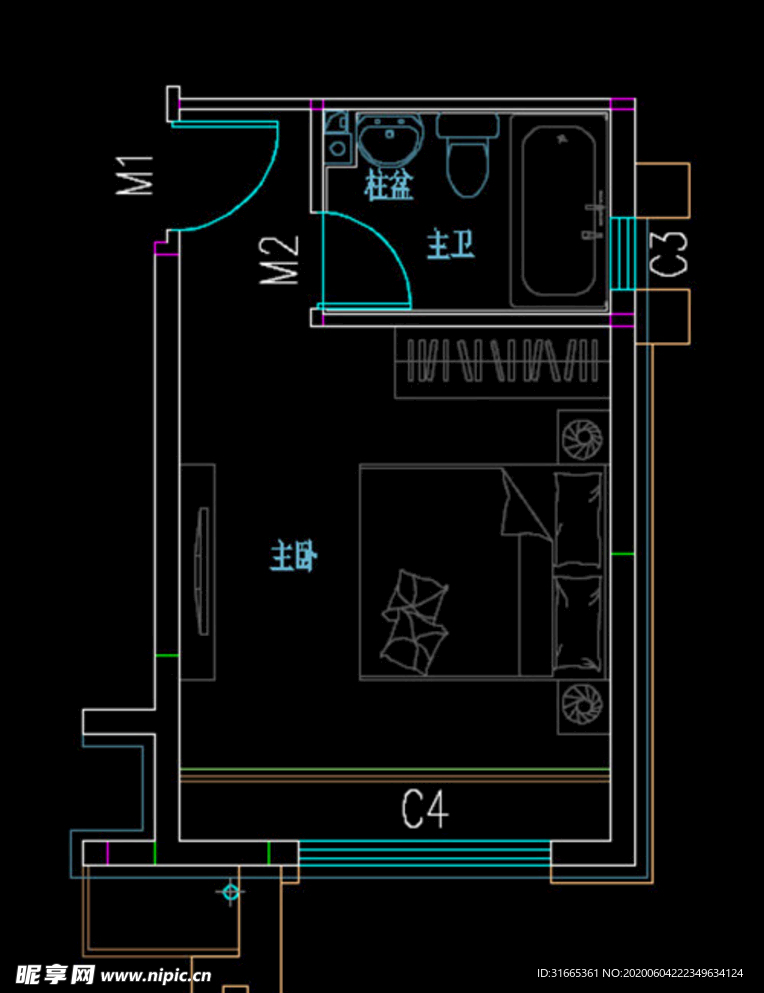 CAD 家装主卧卫生间 布局