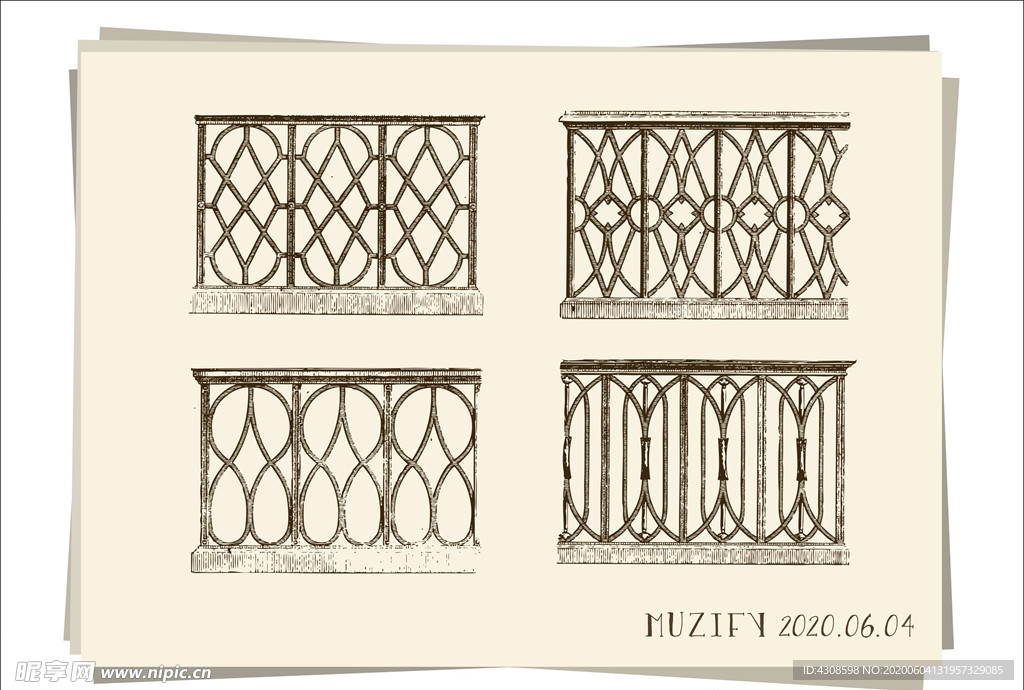 4款入庭院围栏造型 素描画