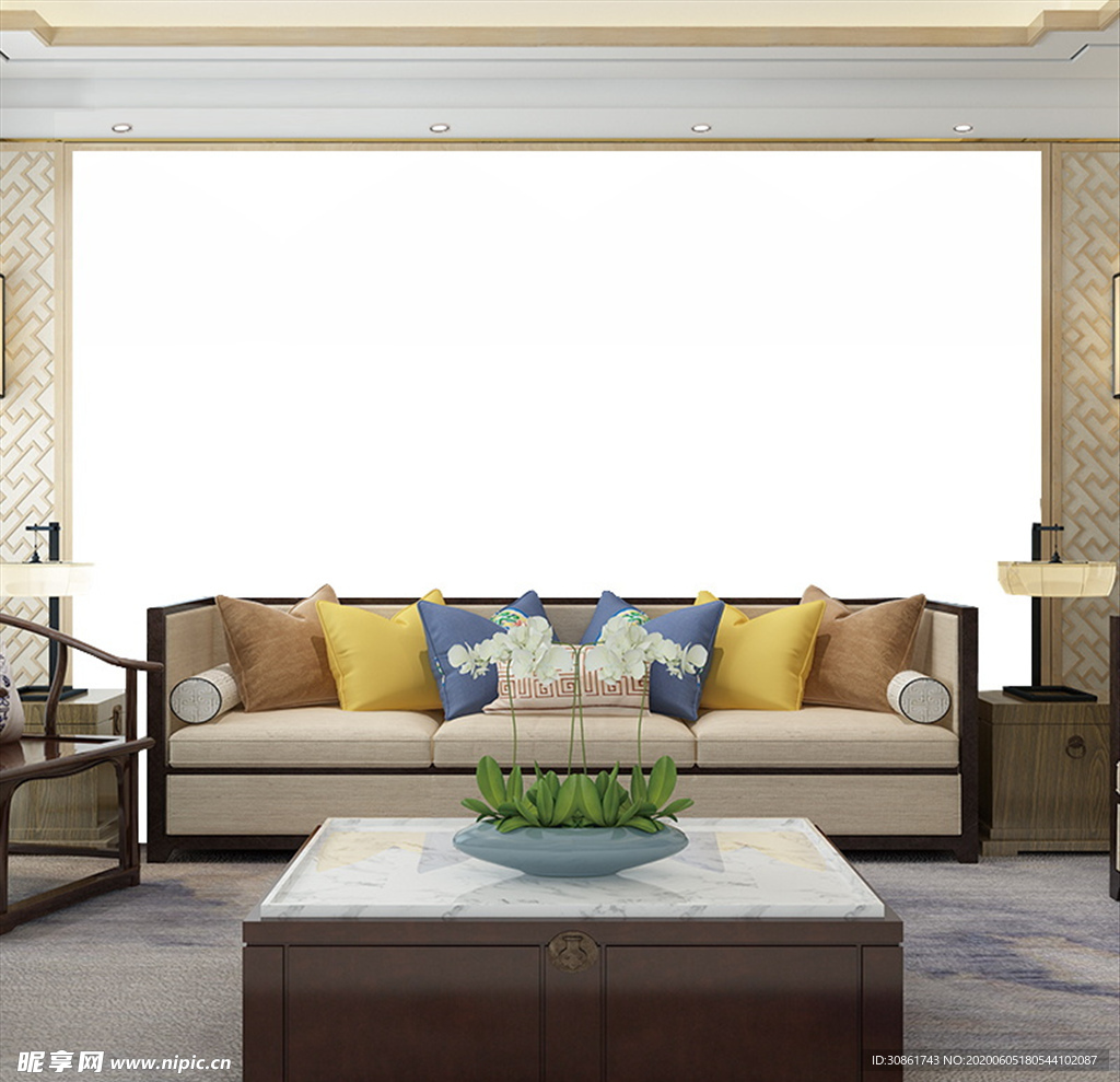 新中式背景墙纸样机