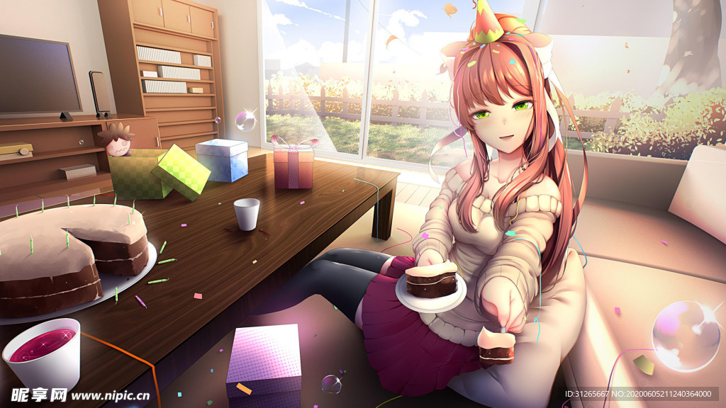 二次元少女喂食插画