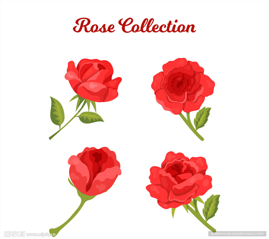 美丽红色玫瑰花矢量素材