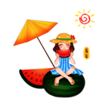 夏至吃西瓜卡通形象插画免抠元素