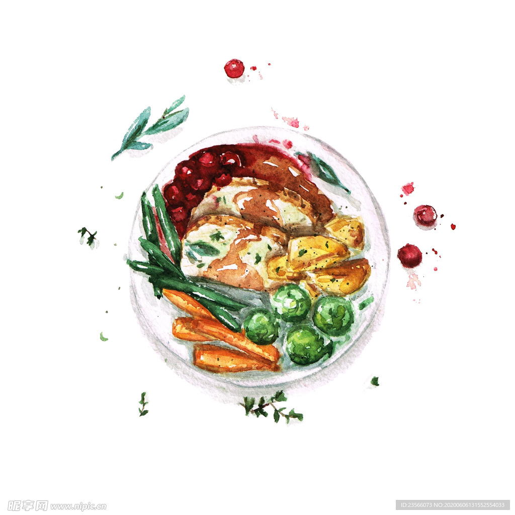 美食料理水彩绘画