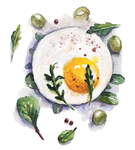 煎鸡蛋水彩画
