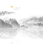 山水 飘 烟雾 水墨 壁画