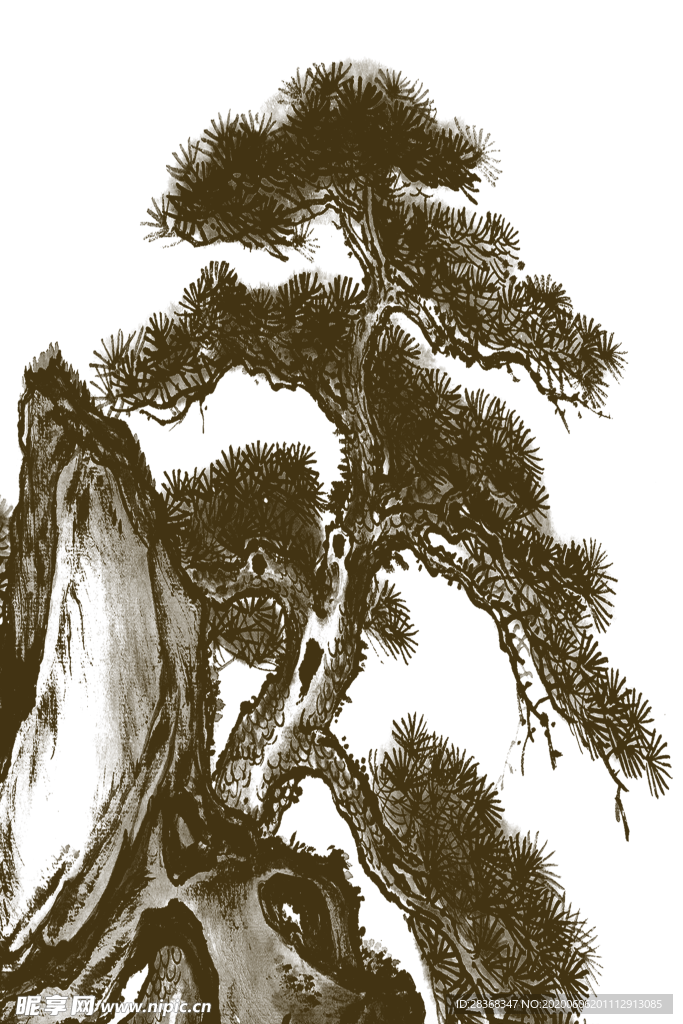 水墨松树
