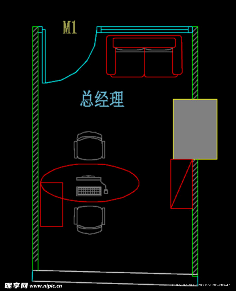 CAD 总经理室 平面图 布置