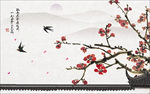 工笔花鸟梅花背景墙