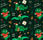 绿色圣诞恐龙无缝背景