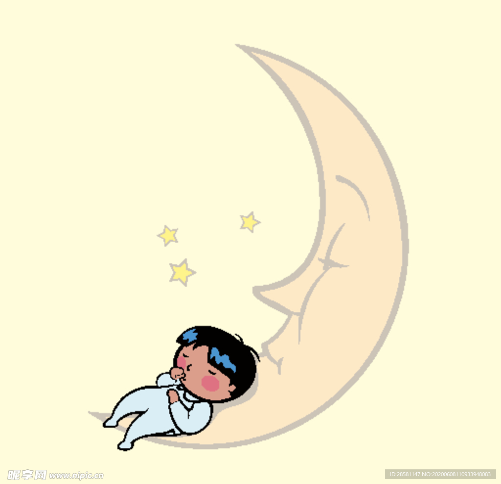 月亮上睡觉的婴儿