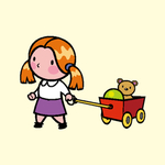 女孩拉小推车