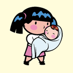 女孩照顾婴儿