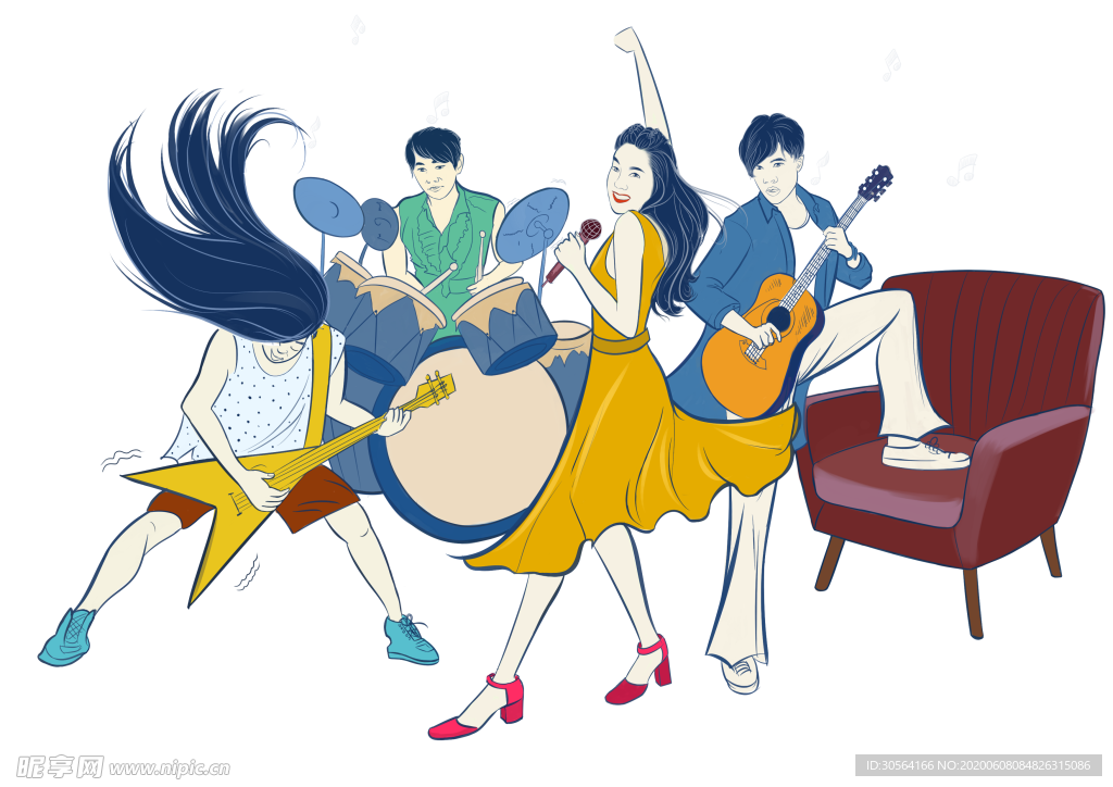 音乐摇滚人物剪影插画卡通素材