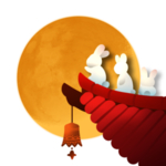 中秋月圆兔子屋檐插画卡通素材