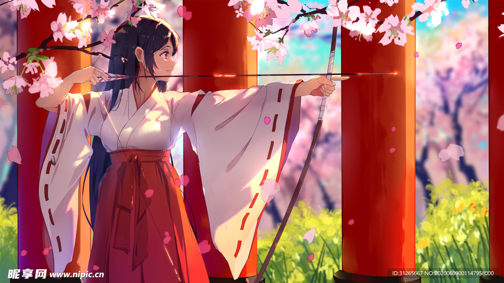 二次元巫女插画壁纸