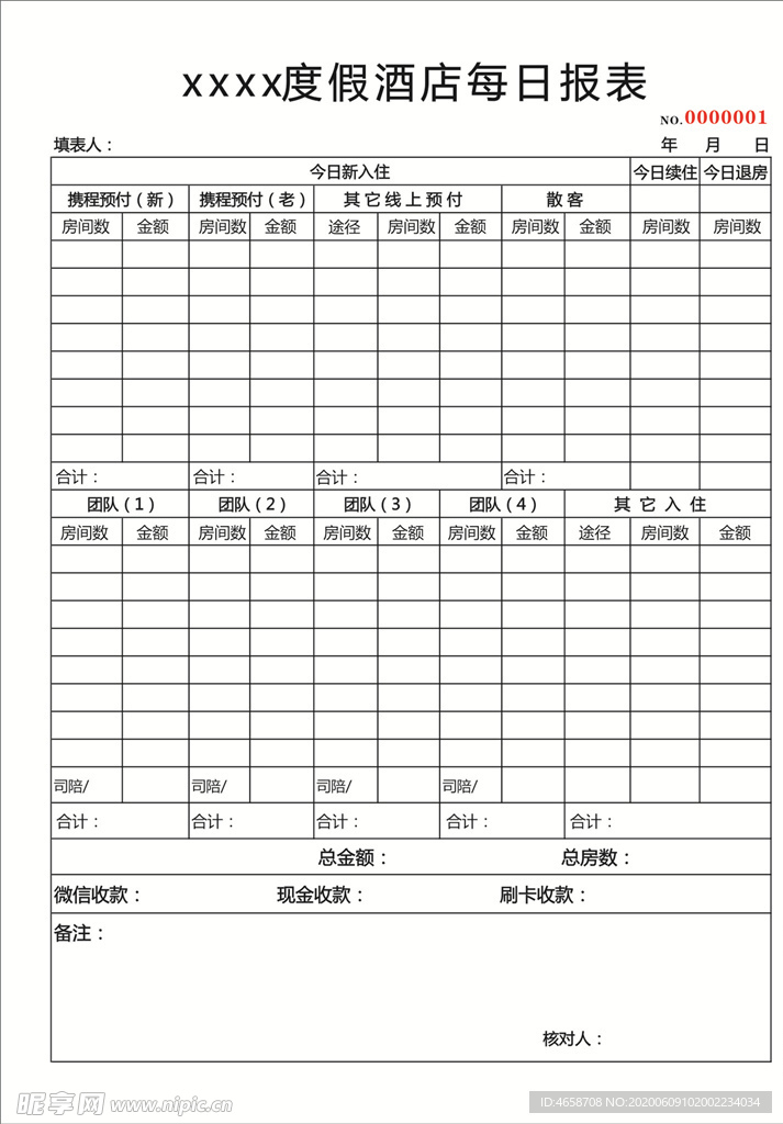 酒店每日报表