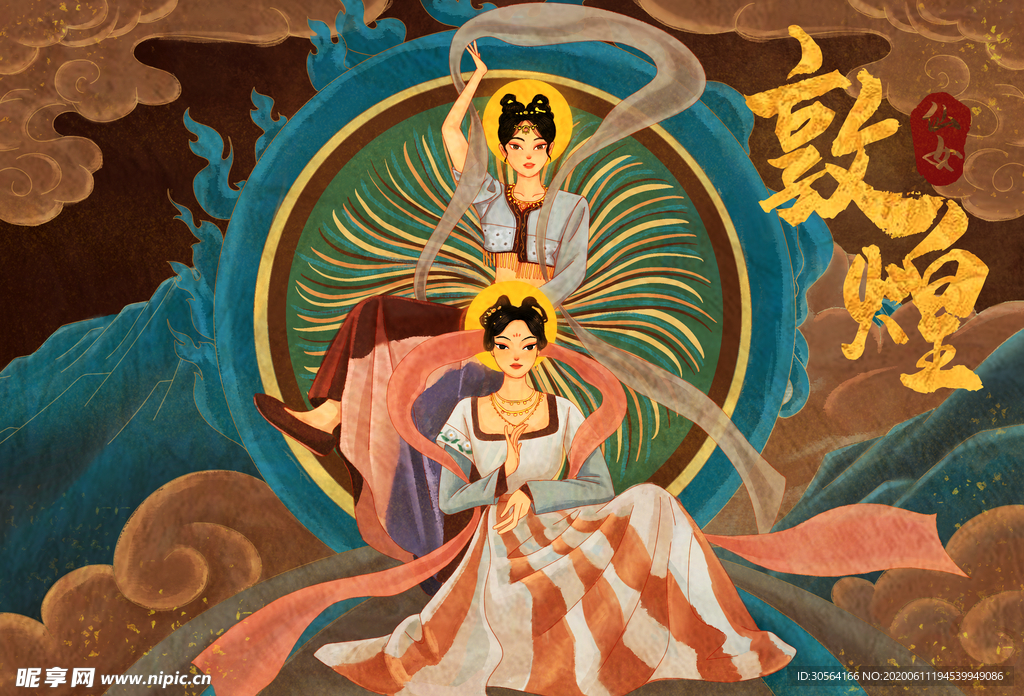 敦煌壁画古风传统墙画艺术仙女