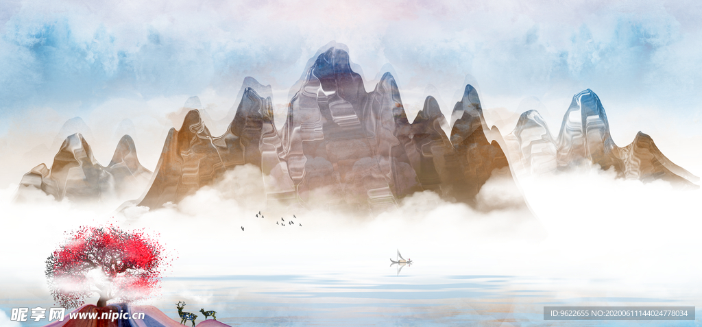 新中式山水背景