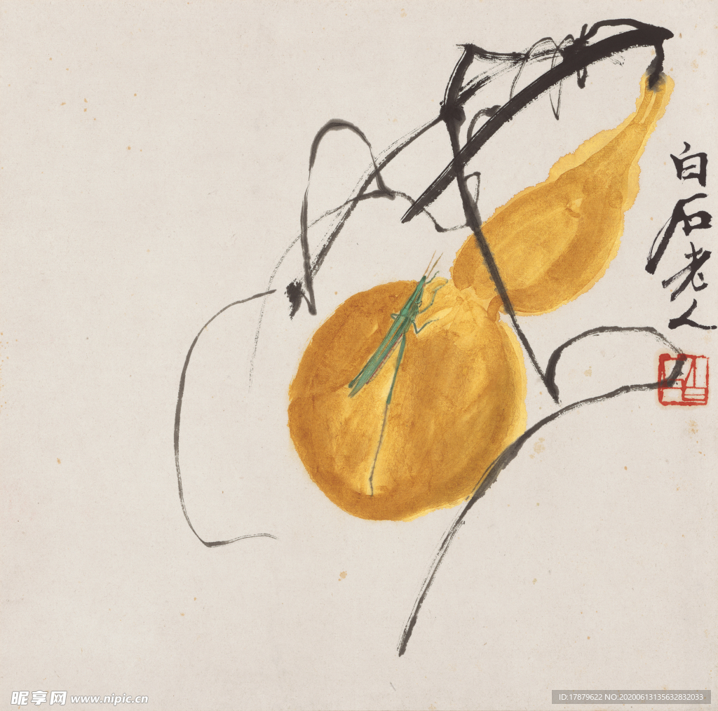齐白石 国画 葫芦螳螂图