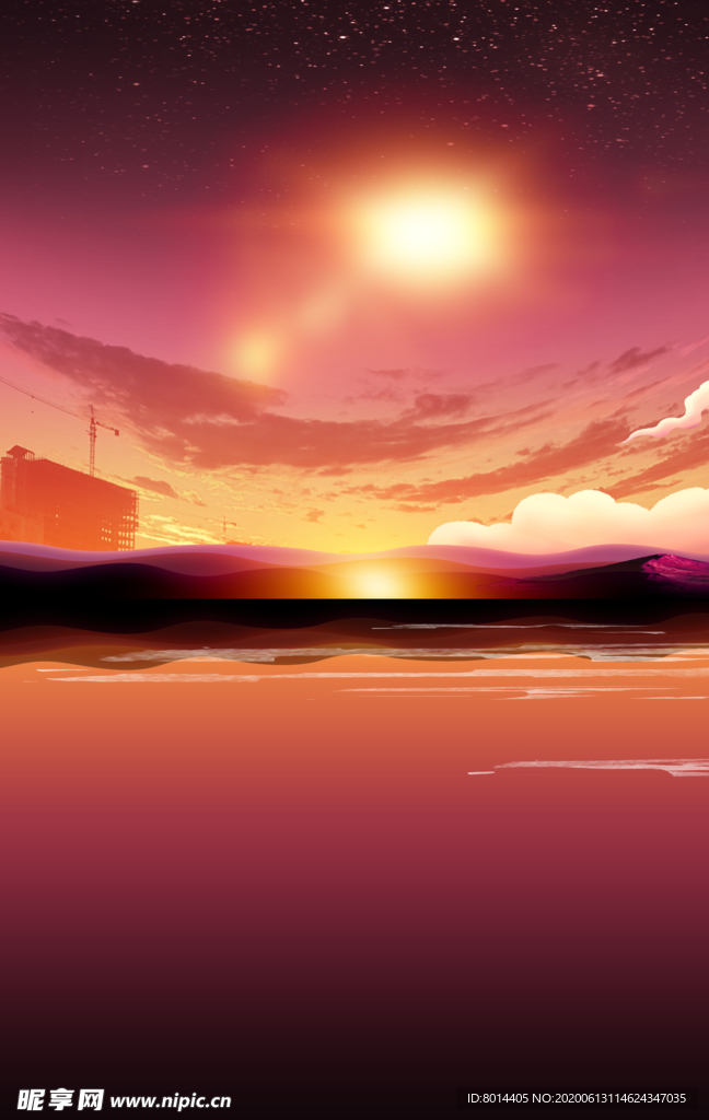 湖边山后太阳