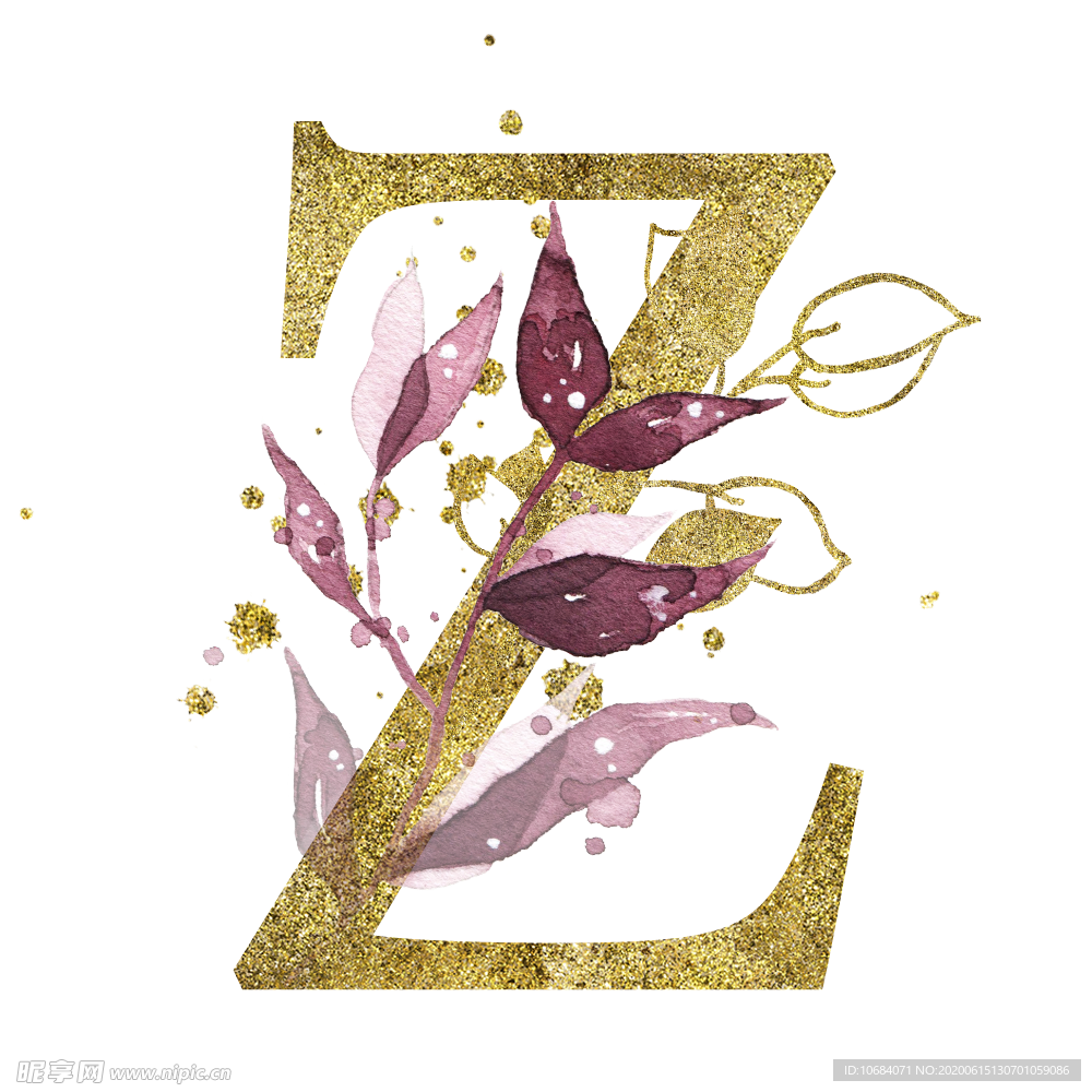 手绘水彩花卉英文字母logo