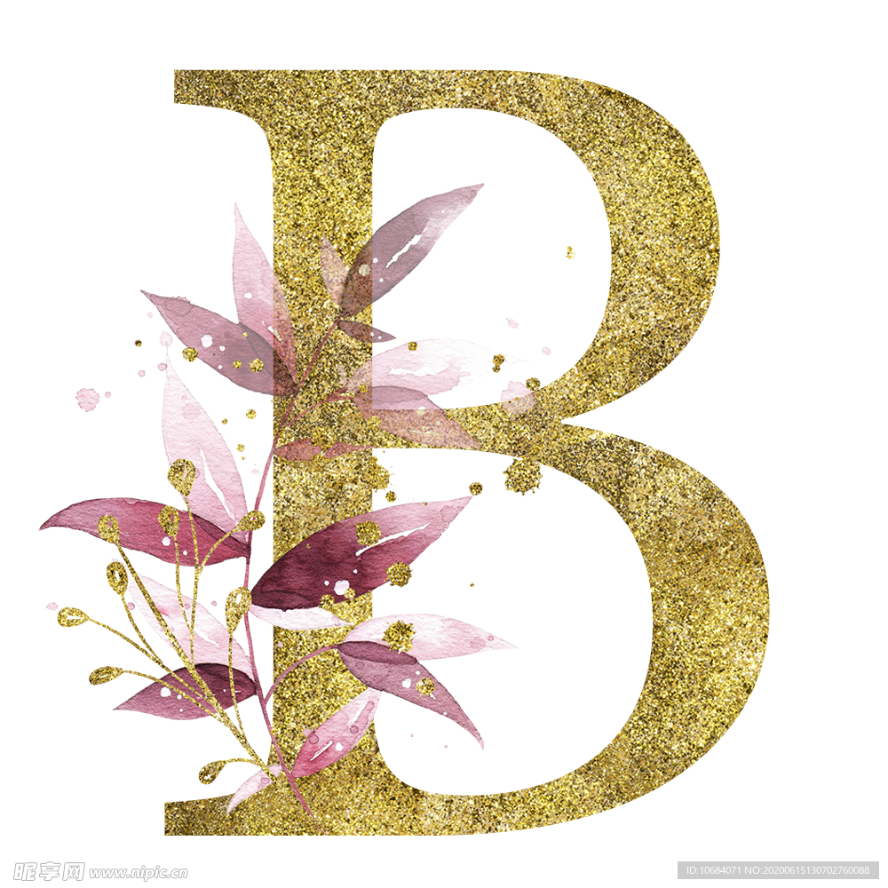 手绘水彩花卉英文字母logo