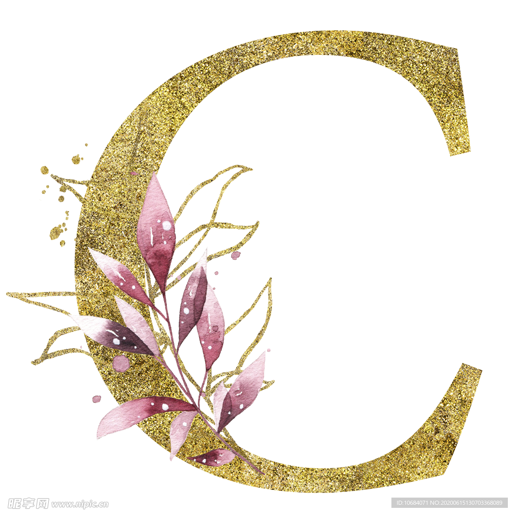 手绘水彩花卉英文字母logo