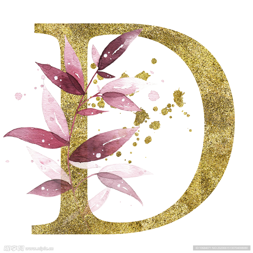手绘水彩花卉英文字母logo