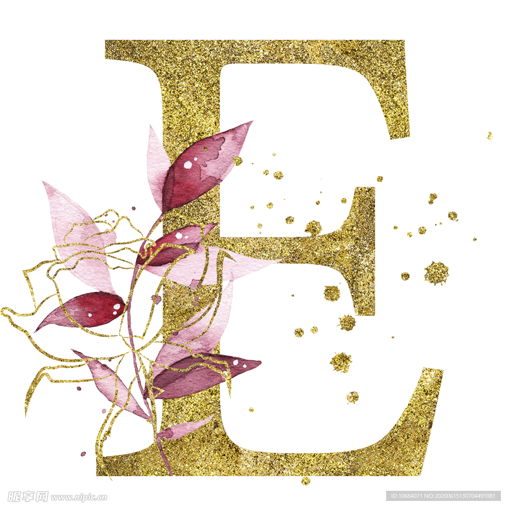 手绘水彩花卉英文字母logo