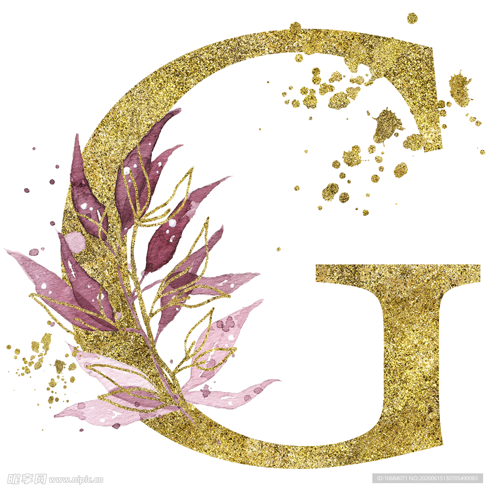 手绘水彩花卉英文字母logo