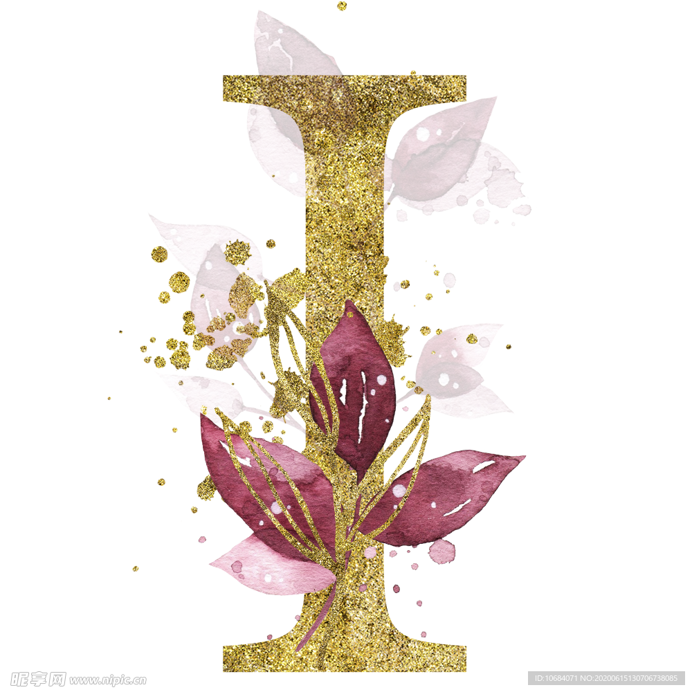 手绘水彩花卉英文字母logo
