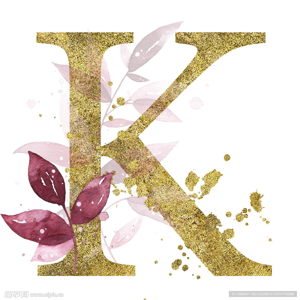 手绘水彩花卉英文字母logo