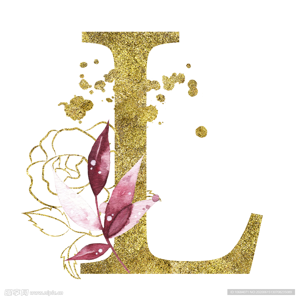 手绘水彩花卉英文字母logo