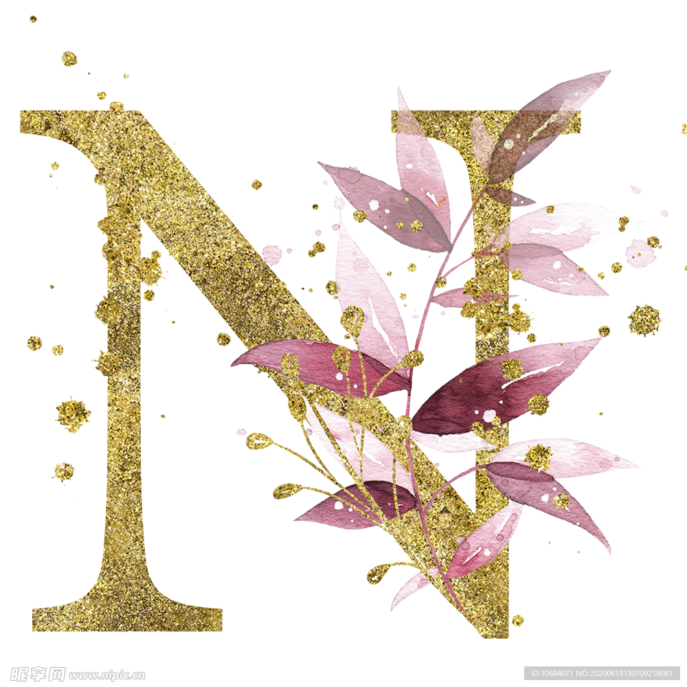 手绘水彩花卉英文字母logo