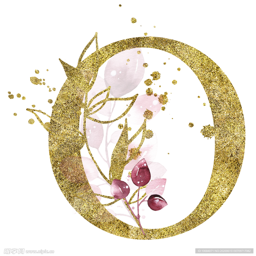 手绘水彩花卉英文字母logo