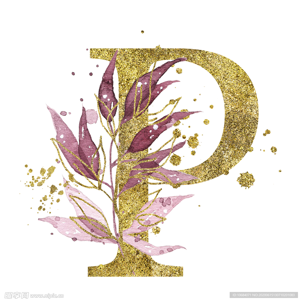 手绘水彩花卉英文字母logo