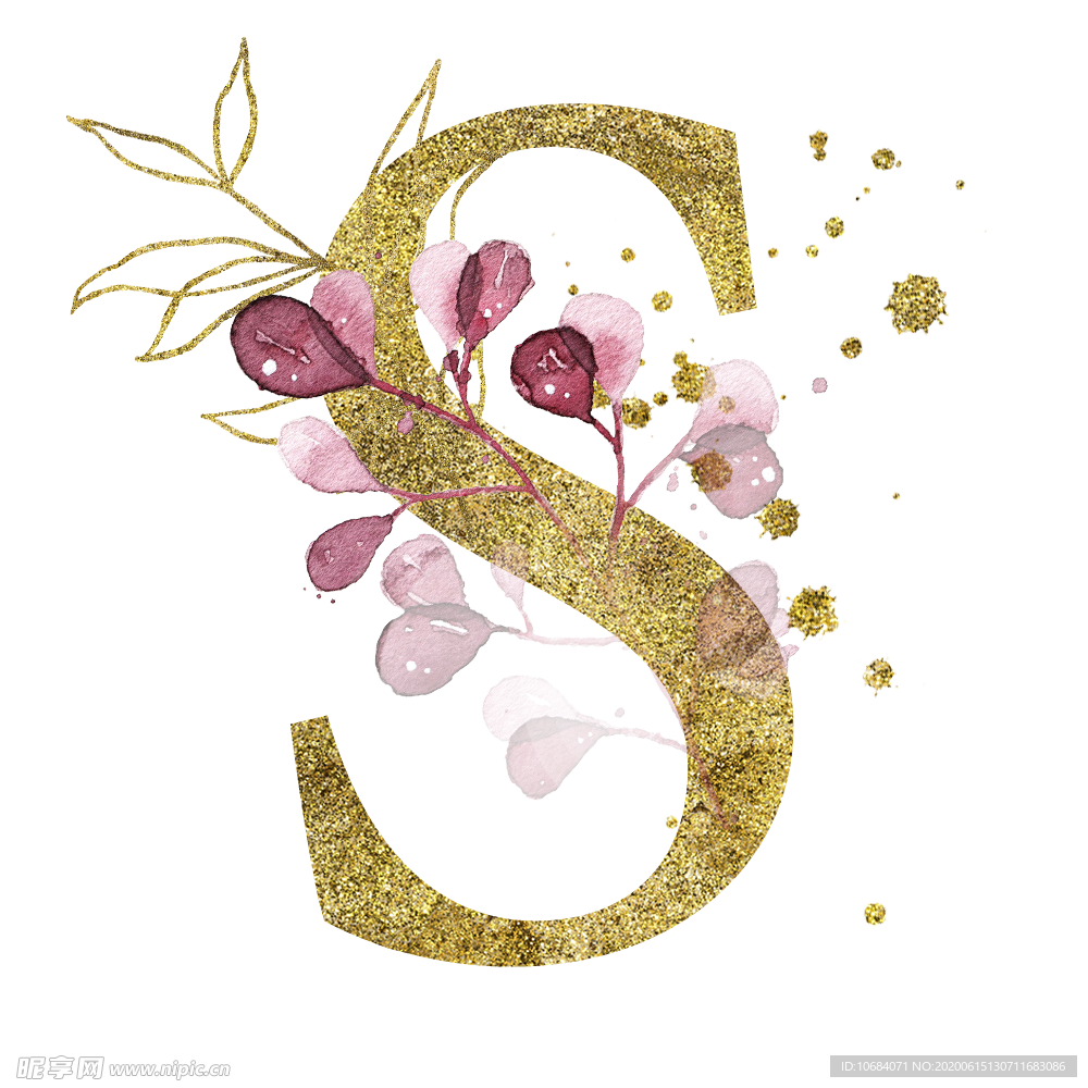 手绘水彩花卉英文字母logo