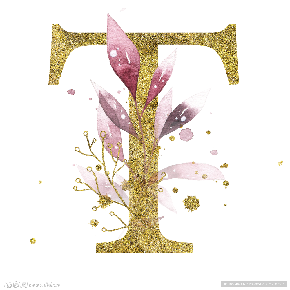 手绘水彩花卉英文字母logo