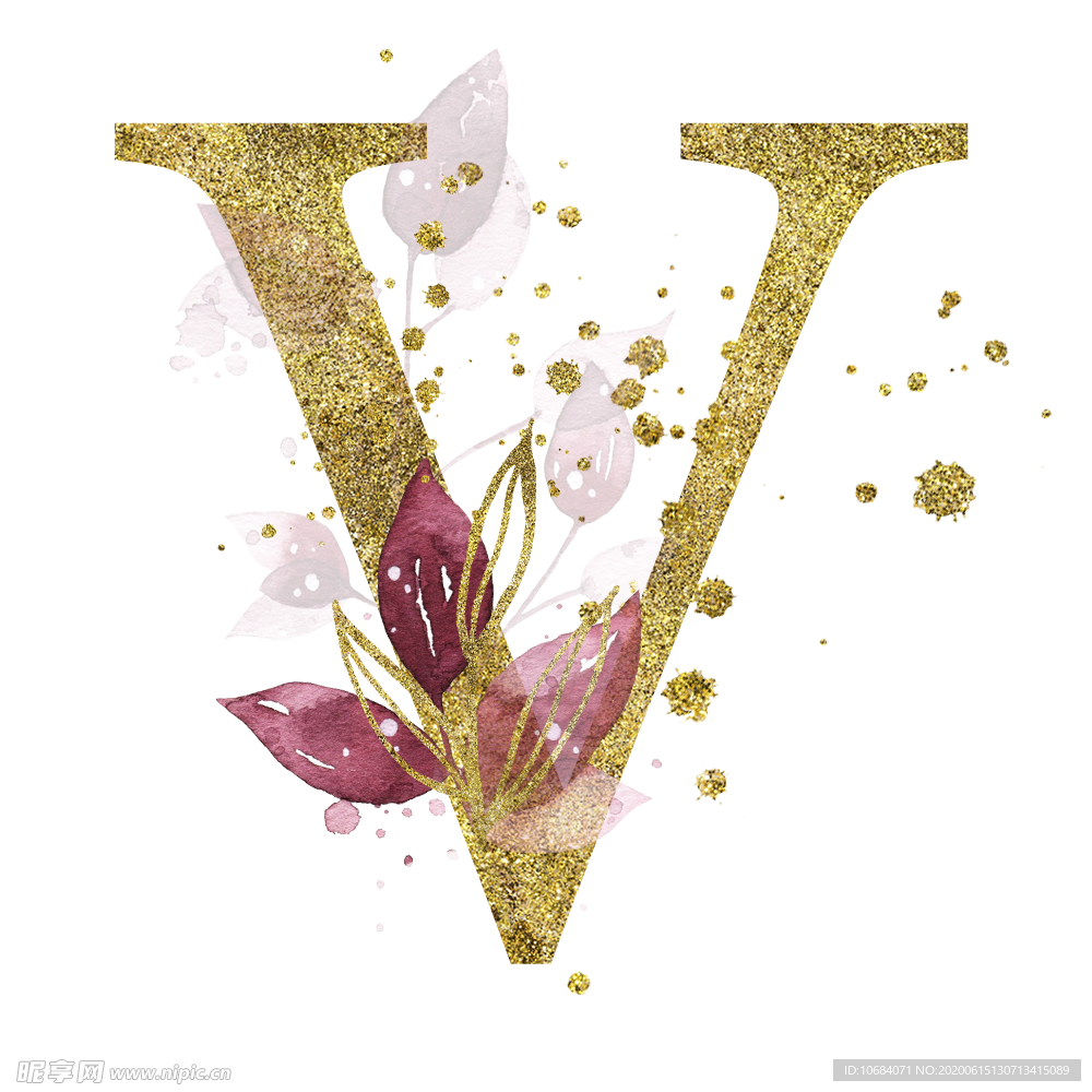 手绘水彩花卉英文字母logo