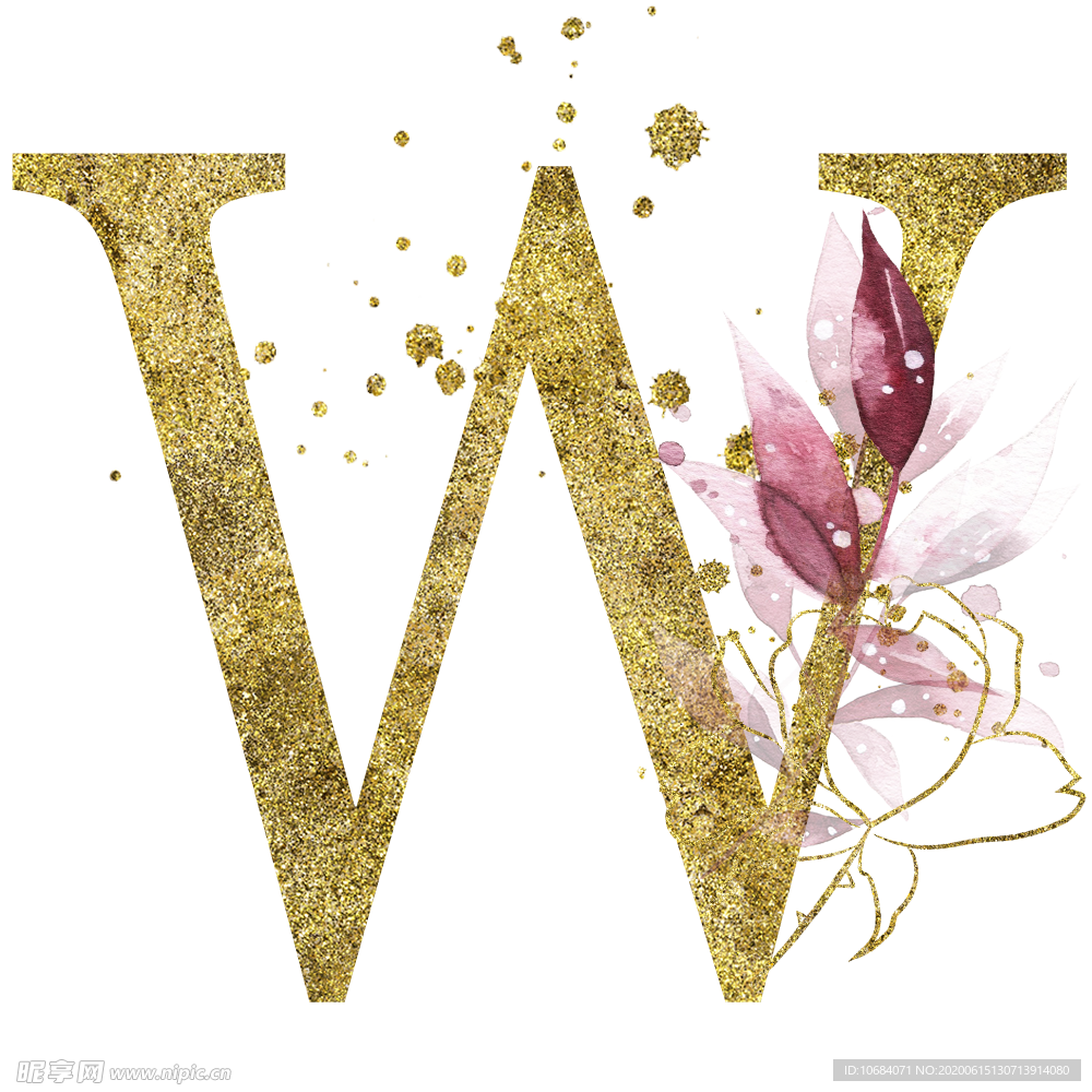 手绘水彩花卉英文字母logo