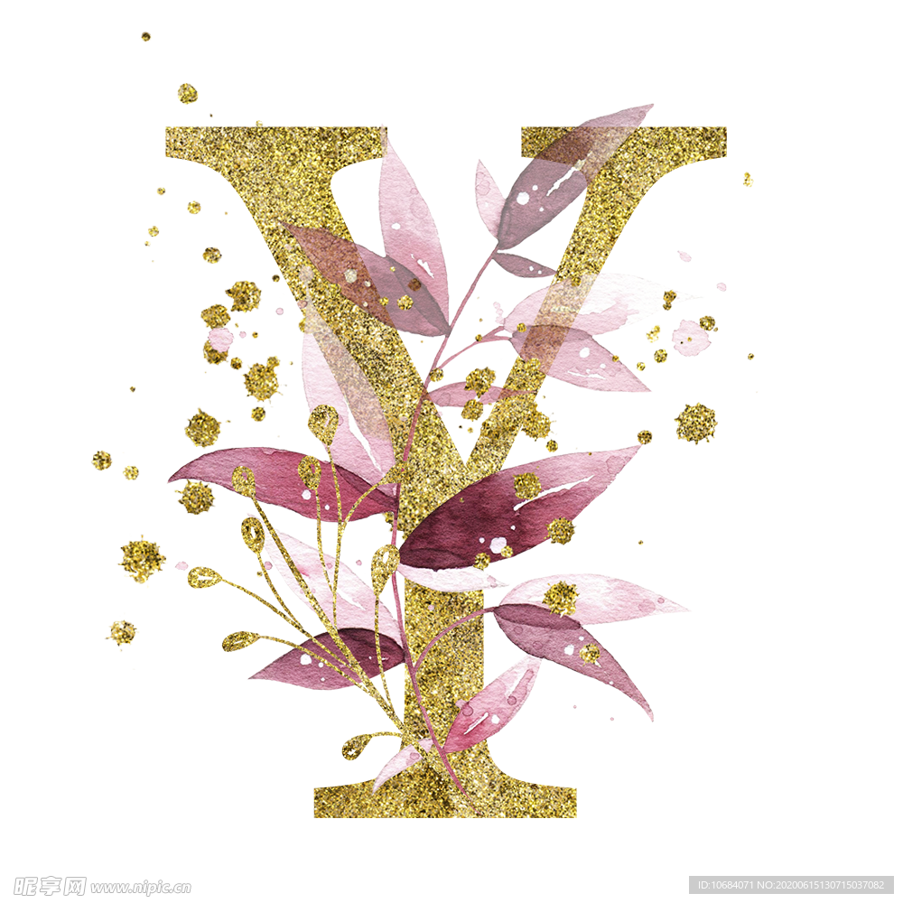手绘水彩花卉英文字母logo