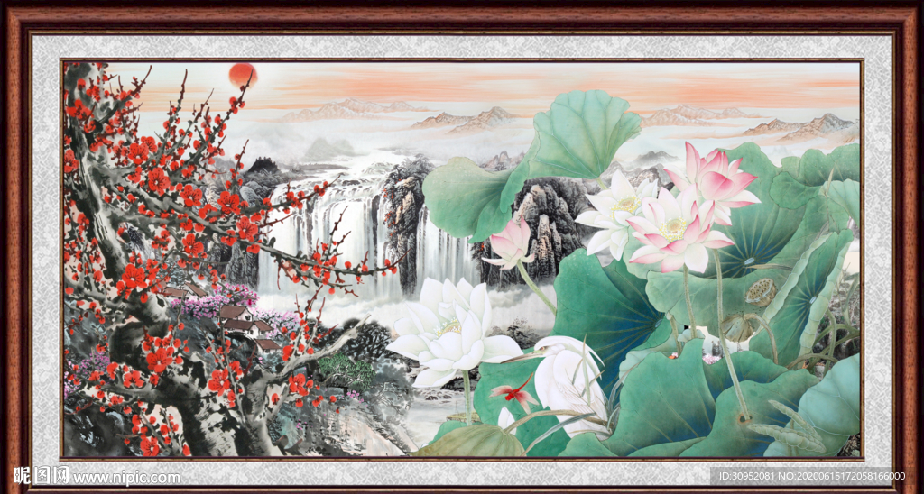 国画荷花 梅花